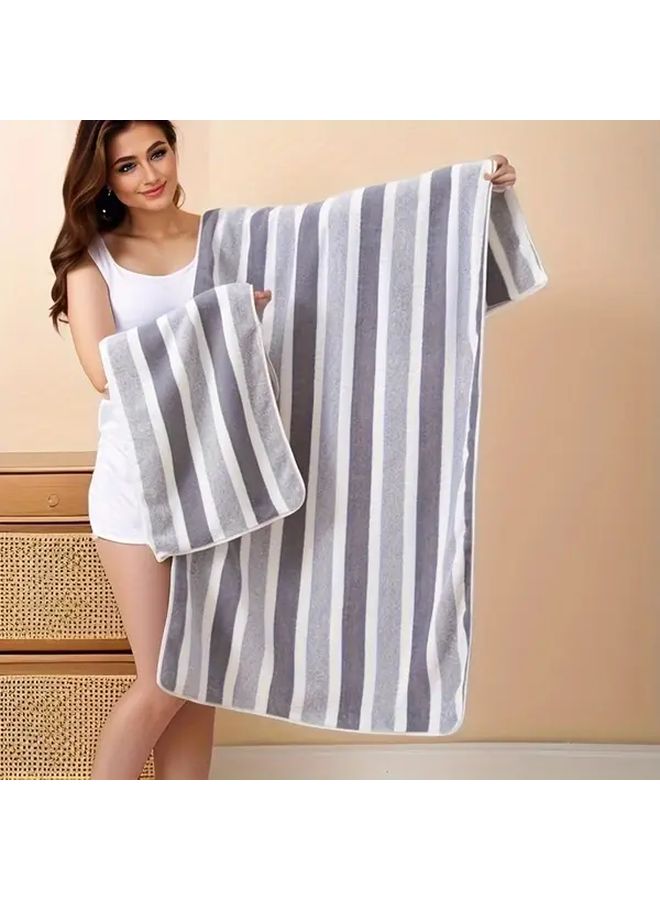 Gray 2 Piece Set Quick Dry Absorbent Bath And Hand Towels For Bathroom Beach Spa - Image 1
